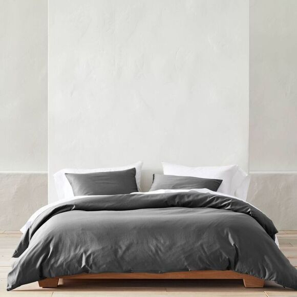 Casaluna - Full/Queen Supima Washed Sateen Duvet & Sham Set D Dark Gray - Picture 2 of 5